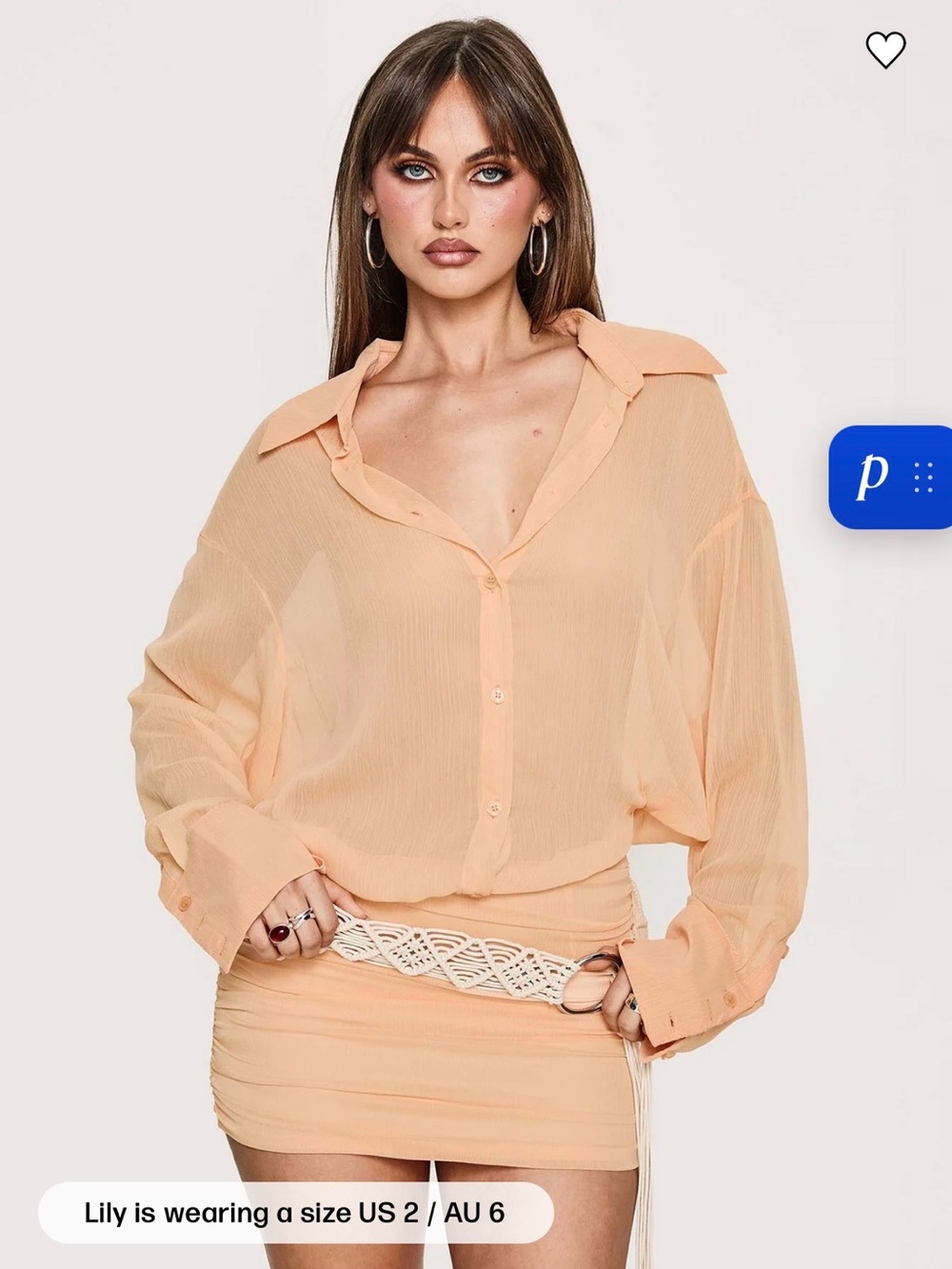 Princess Polly Sheer Peach Button-Down Shirt